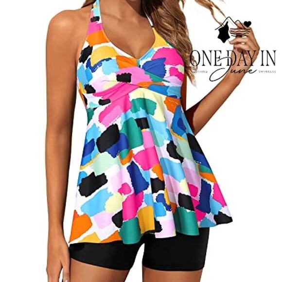 Yonique Halter Boyshort Tankini Swimsuit Size XL - Picture 1 of 6